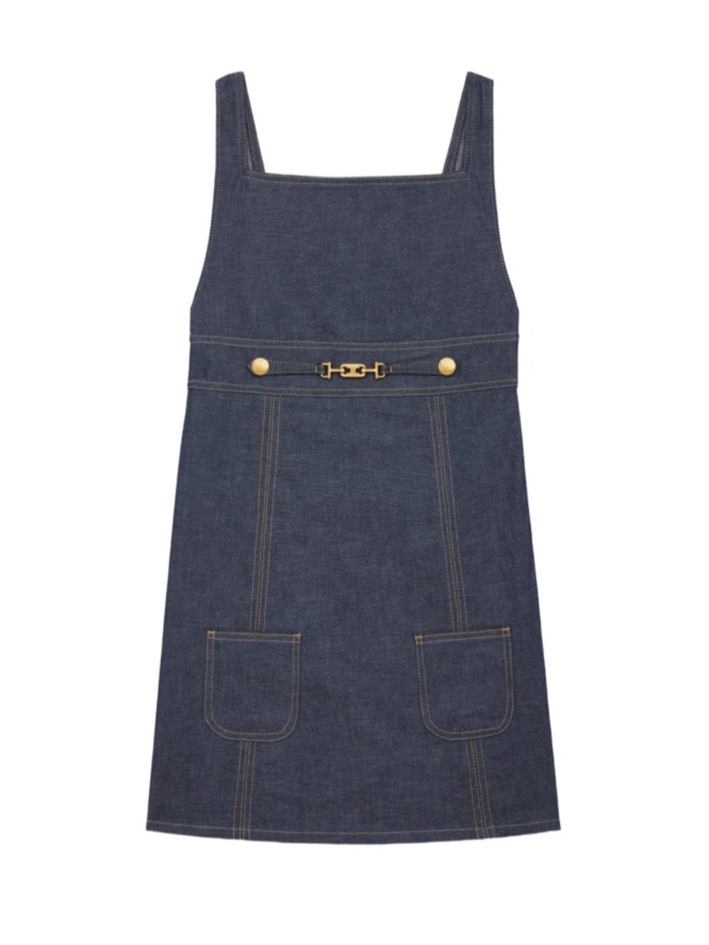 Celine Dark Blue Denim Dress with Gold Triomphe Accent Hardware